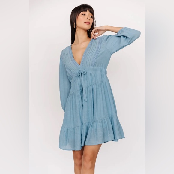 COPY Baltic Born Amelia in Blue XS - Ruffled Tiered Sundress with Bishop Sleeves - Picture 1 of 16